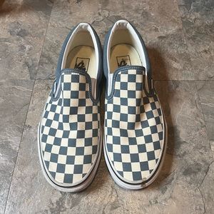 Like new blue checkered slip on vans